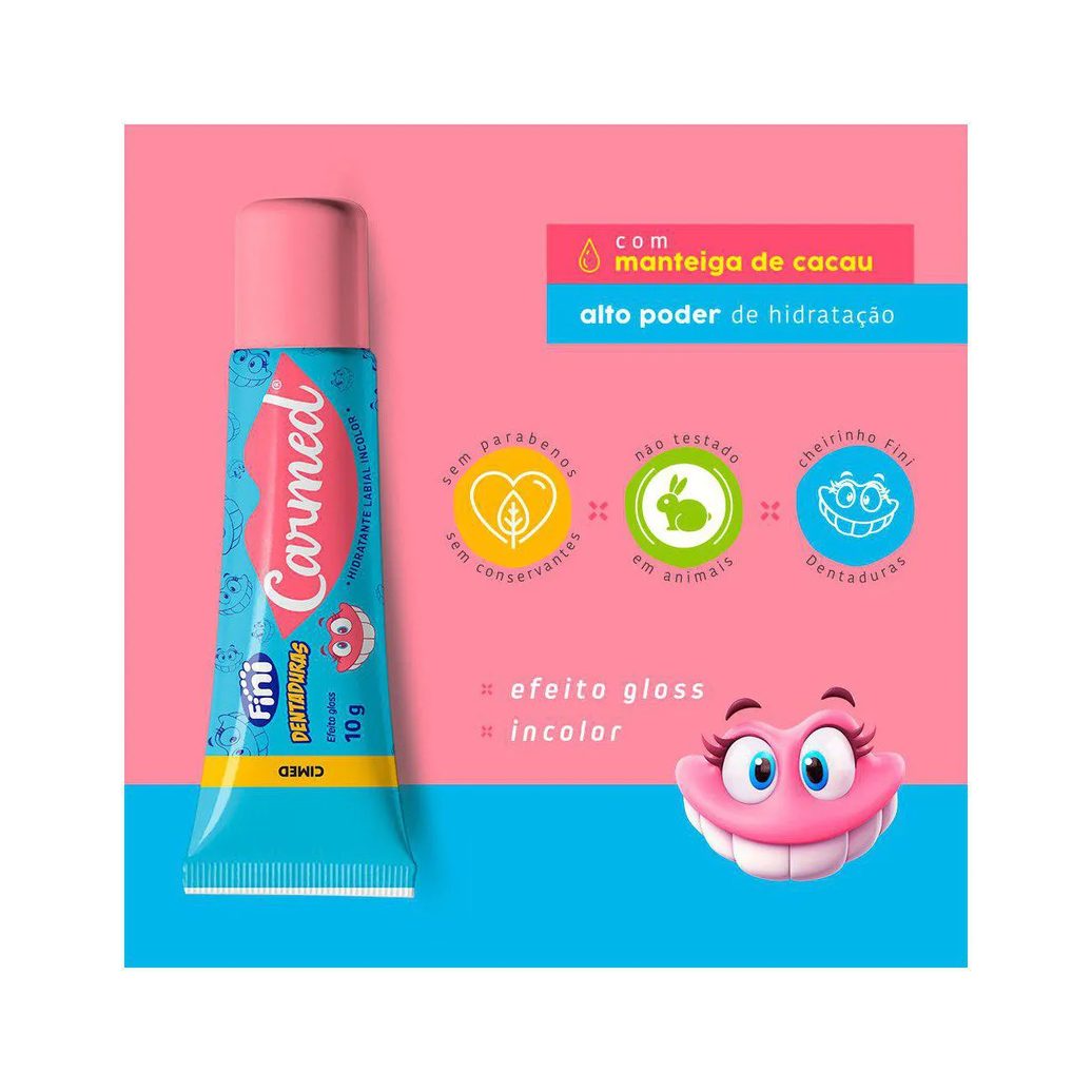 Hidratante Labial Carmed Fini Dentaduras Incolor Efeito Gloss 10g