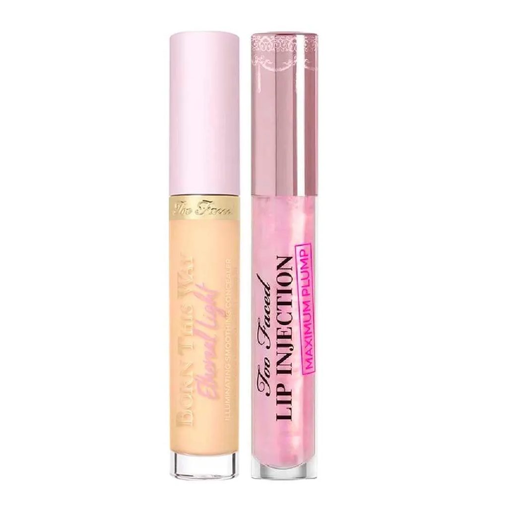 Too Faced Kit - Corretivo Líquido Born This Way Ethereal Butter Croissant + Gloss Labial Volumizador Lip Injection Maximum Plump Clear