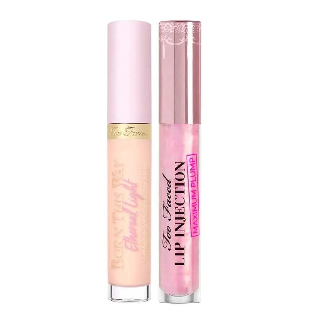 Too Faced Kit - Corretivo Líquido Born This Way Ethereal Butter Oatmeal + Gloss Labial Volumizador Lip Injection Maximum Plump Clear