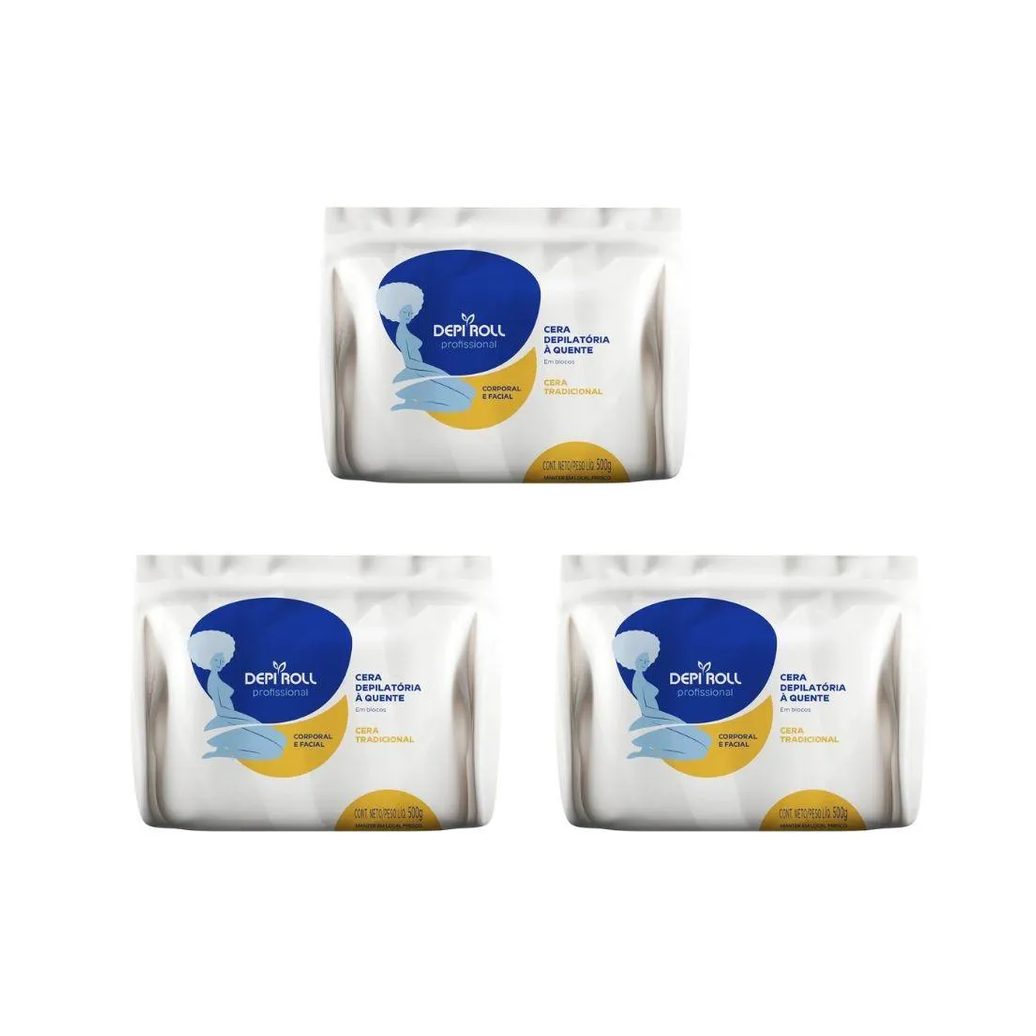 Depilatorio Depiroll Cera 500G Blocos Tradicional-Kit C/ 3Un