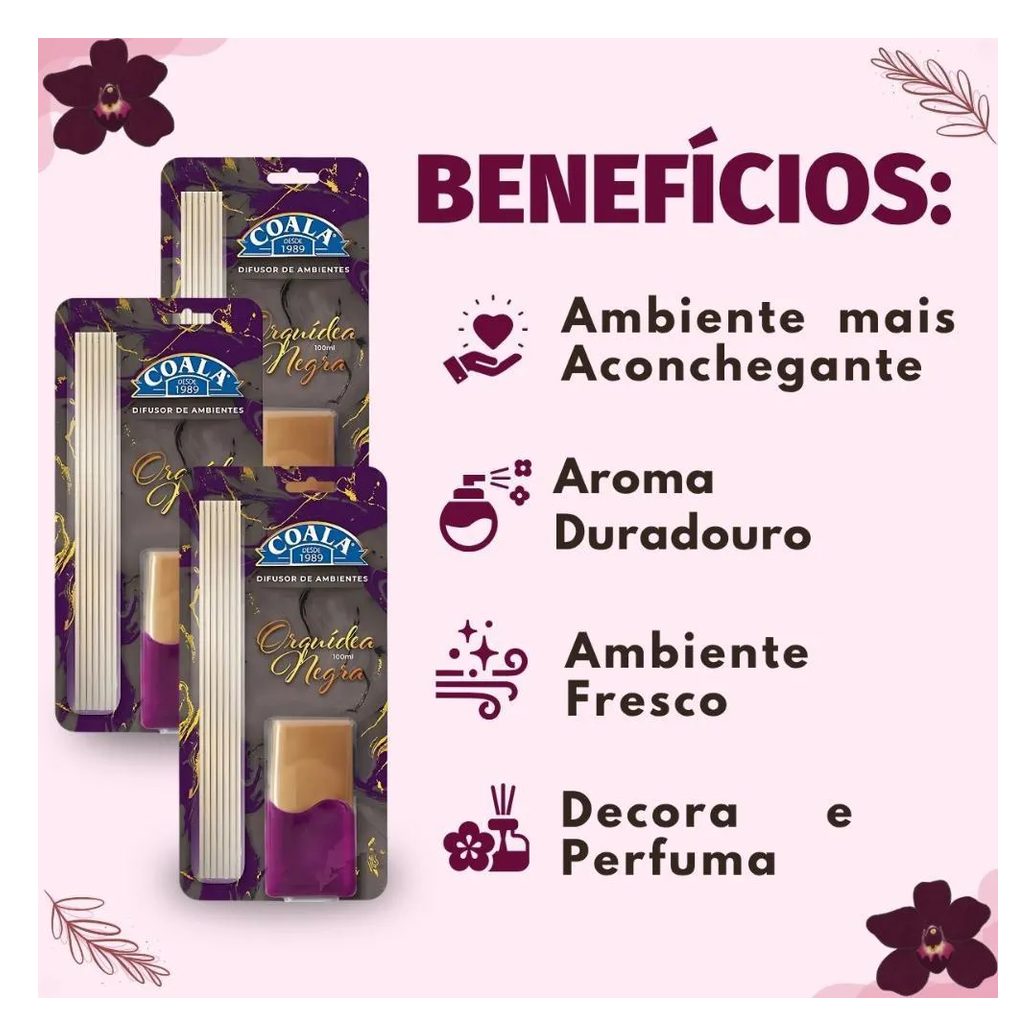 Kit Coala: 3 Difusores de Aroma Orquídea Negra 100ml