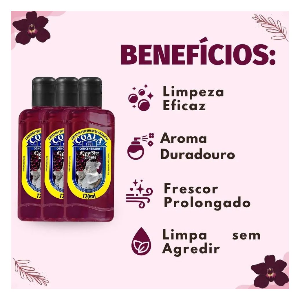 Kit Coala: 3 Limpadores Perfumados Orquídea Negra 120ml