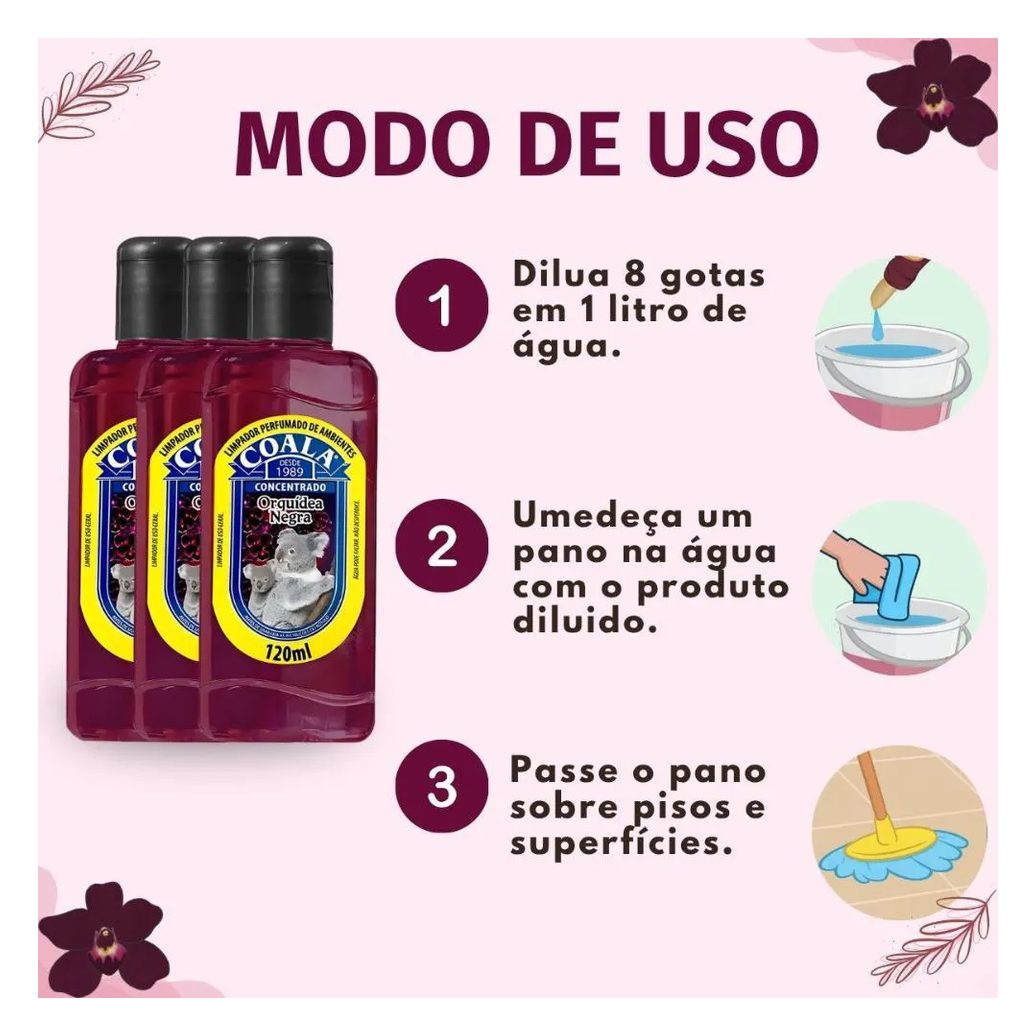 Kit Coala: 3 Limpadores Perfumados Orquídea Negra 120ml