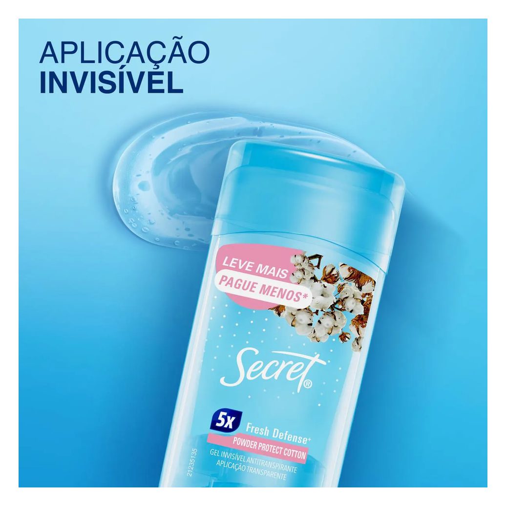 Desodorante Antitranspirante Stick Gel Secret Powder Protect Cotton Feminino 48h 73g