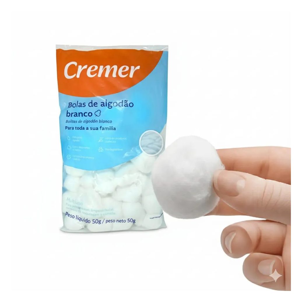 Algodão Bola Branco Cremer 50G Puro Pacote Unhas - Curativo
