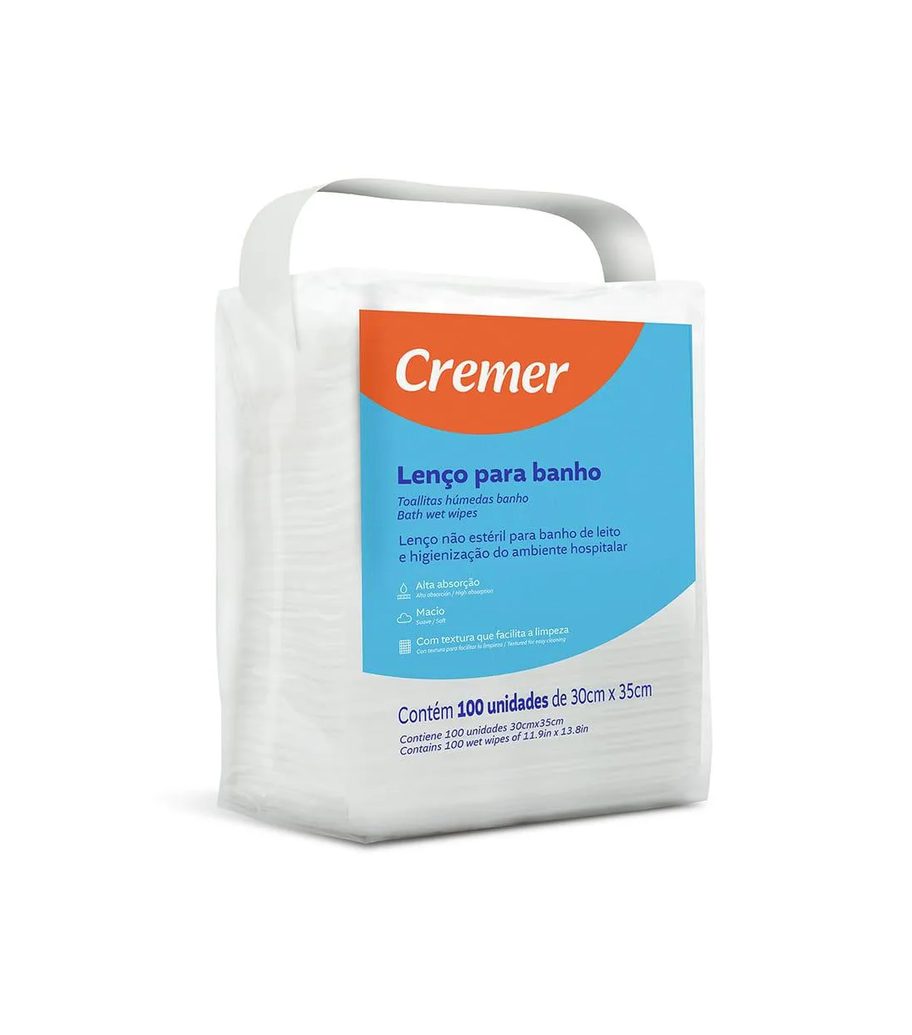 Lenço Pra Banho Leito Acamados 30X 35 Cm 100 Unidades Cremer
