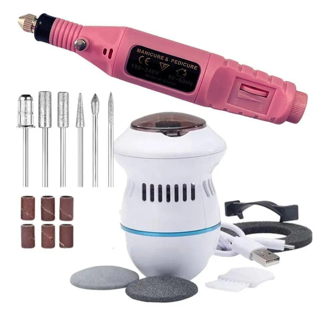 Lixador Unha Elétrico + Lixador Pe Calos Kit 2 Ferramentas