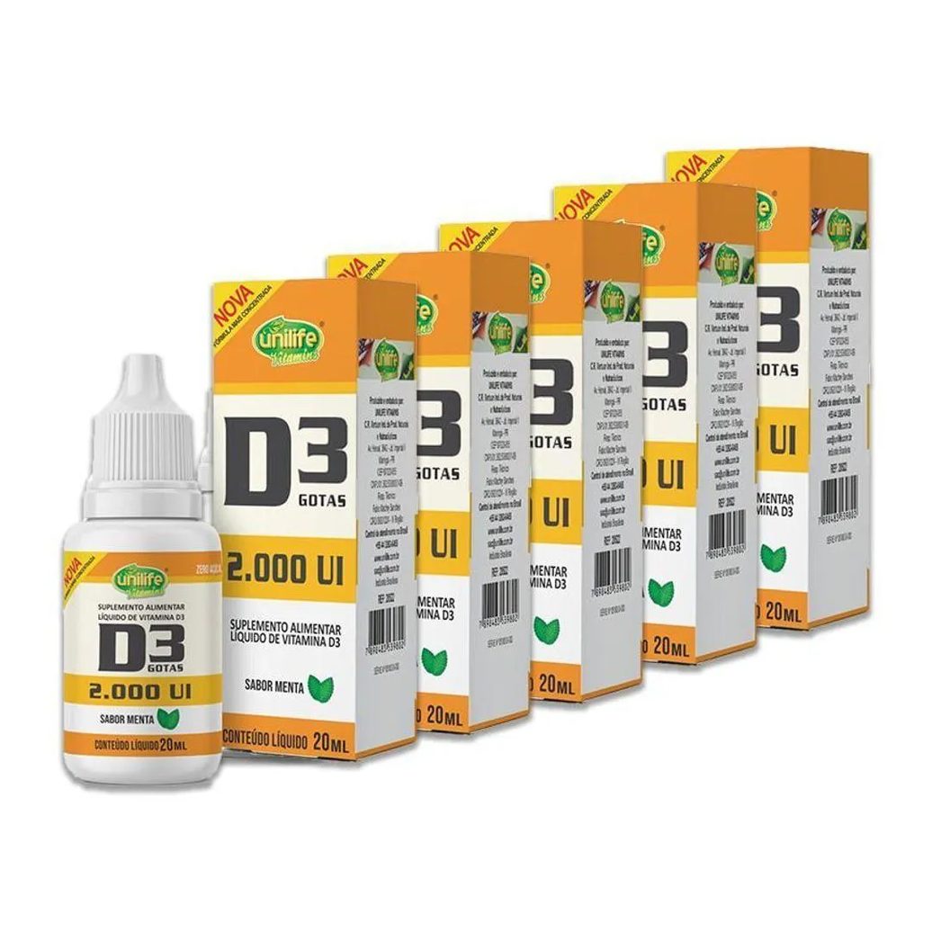 Kit 5 Vitamina D3 2.000 Ui Unilife Menta 20Ml