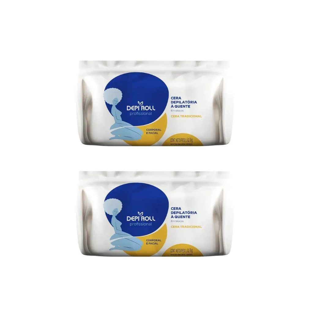 Depilatorio Depiroll Cera 1Kg Blocos Tradicional - Kit C/2Un