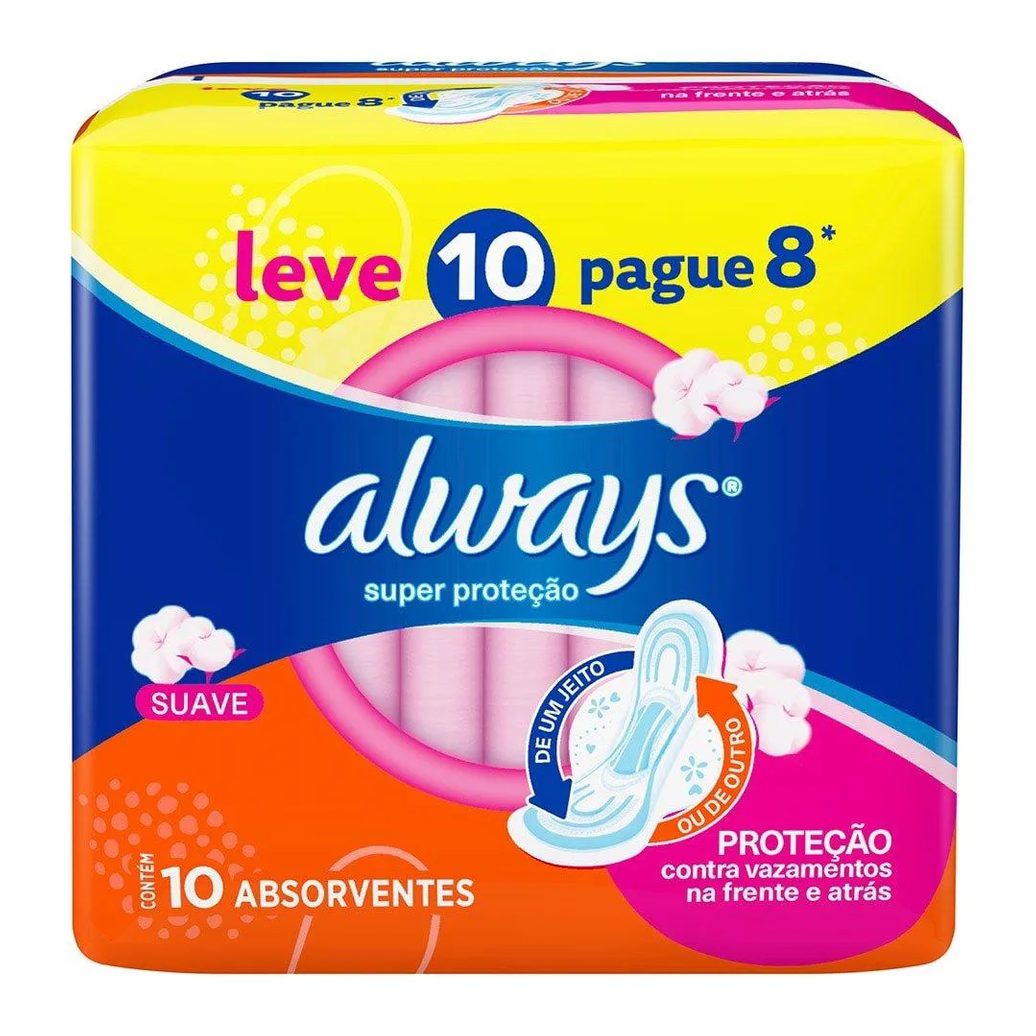 Absorvente Always Básico Cobertura Suave com Abas - Embalagem com 8 unidades - Leve 10 Pague 8