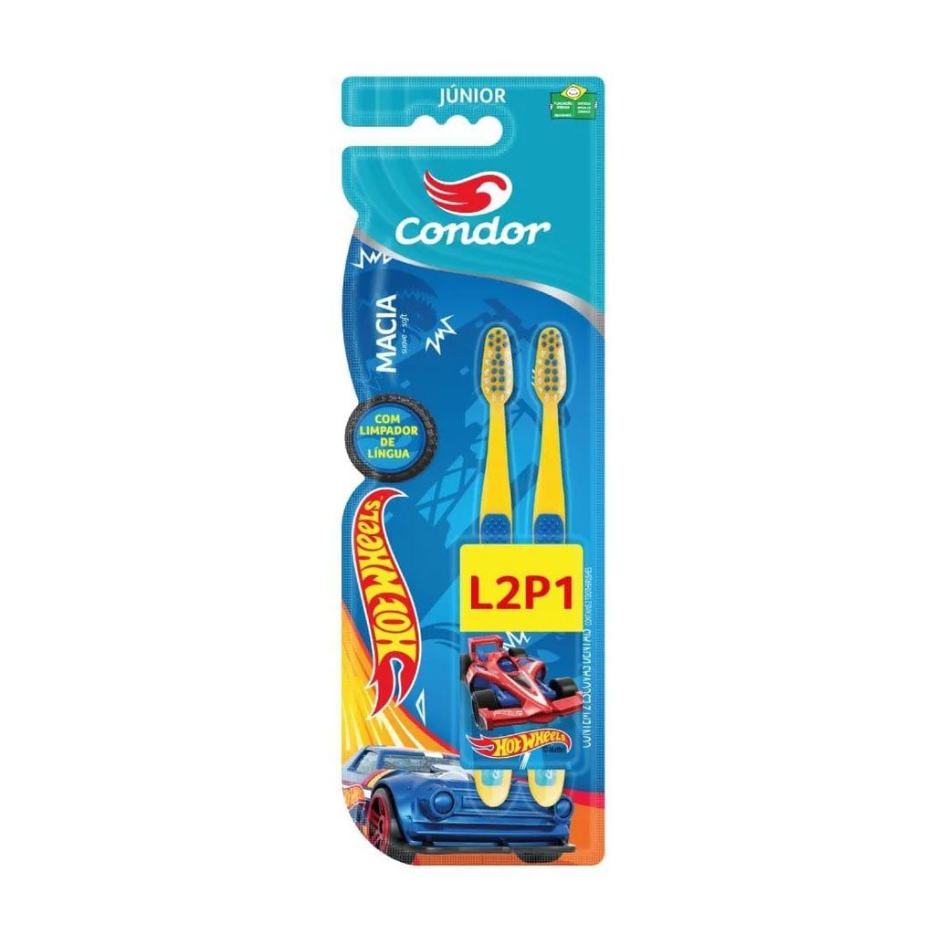 Escova Dental Condor Infantil Hotweels Embalagem com 2 unidades