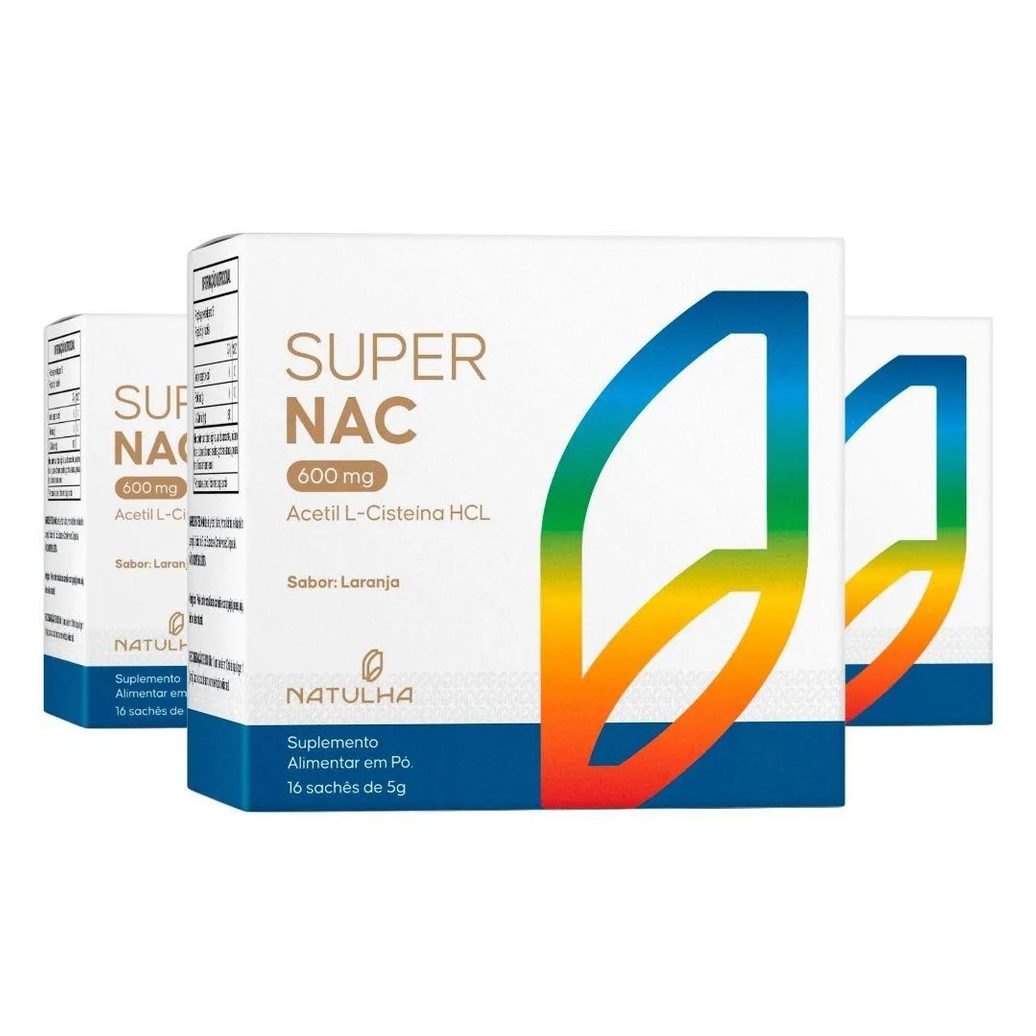 Kit 3X Super Nac (Acetilcisteina Hcl) 600Mg 16 Sachês - Natulha Laranja