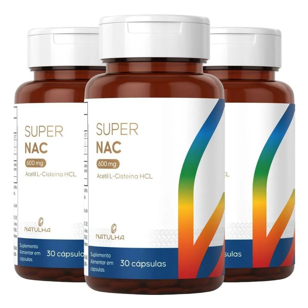 Kit 3X Super Nac (Acetilcisteina Hcl) 600Mg 30 Capsulas - Natulha