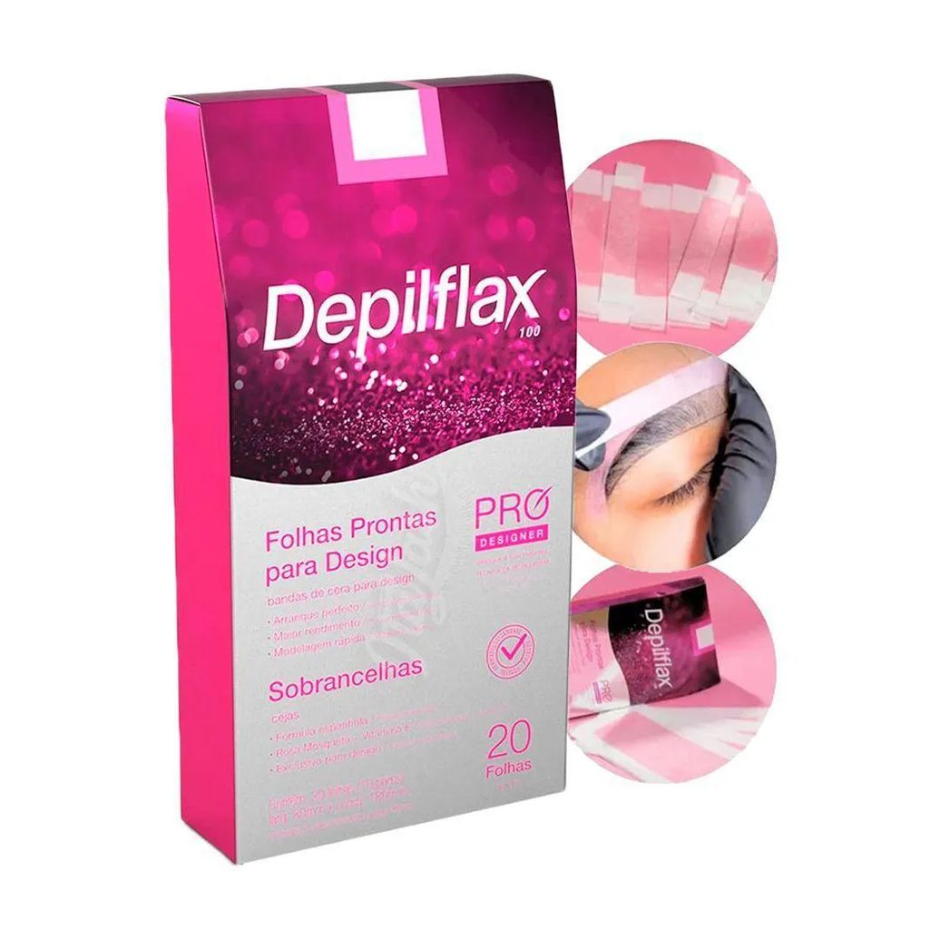 Folha de Cera Fria 20Un Prontas Depilação Facial Design Sobrancelhas Rosa Modelagem Depilflax