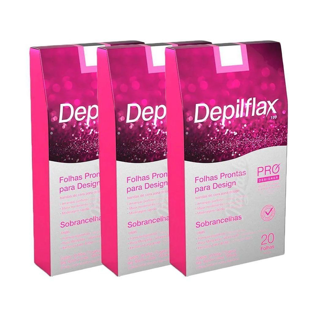 Folha de Cera Fria Kit 60Un Prontas Depilação Facial Design Sobrancelhas Rosa Modelagem Depilflax