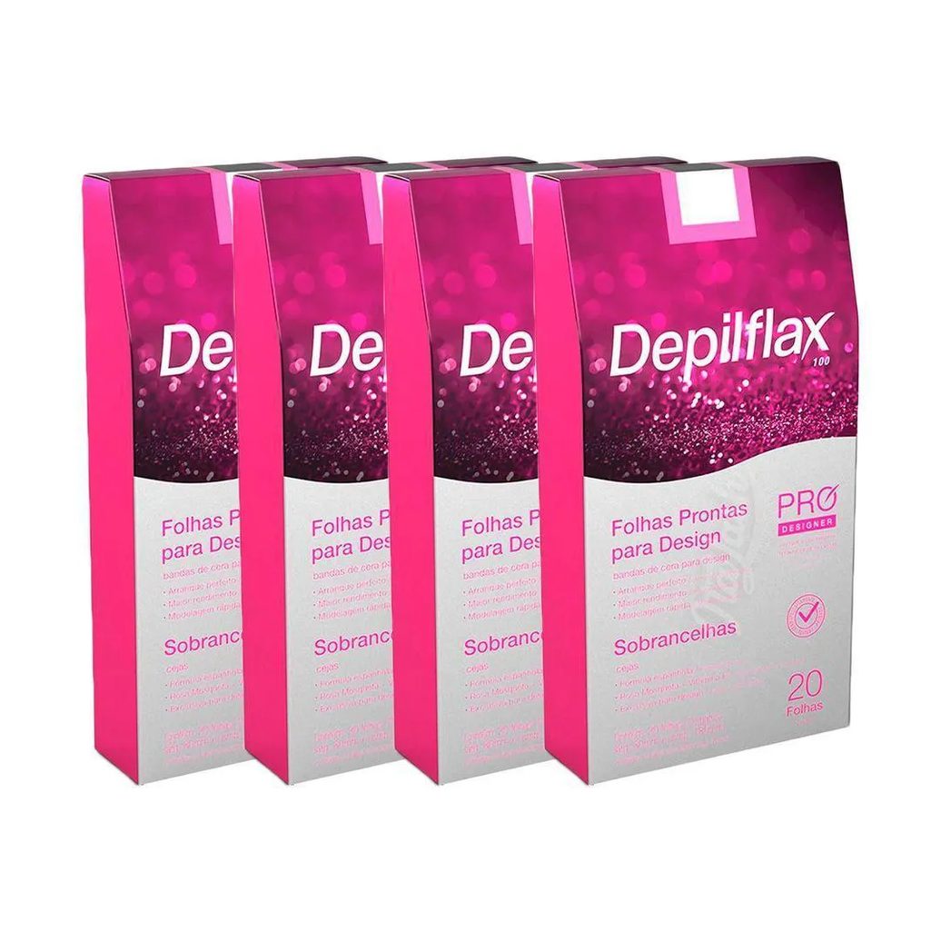 Folha de Cera Fria Kit 80Un Prontas Depilação Facial Design Sobrancelhas Rosa Modelagem Depilflax