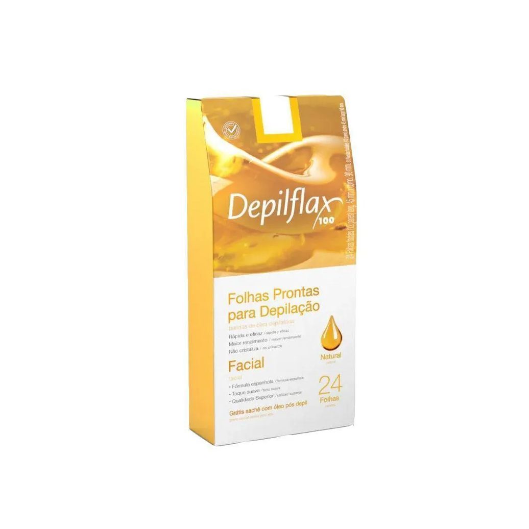 Folhas Prontas para Depilação Facial Buço Sobrancelha Depilflax Natural 24Un