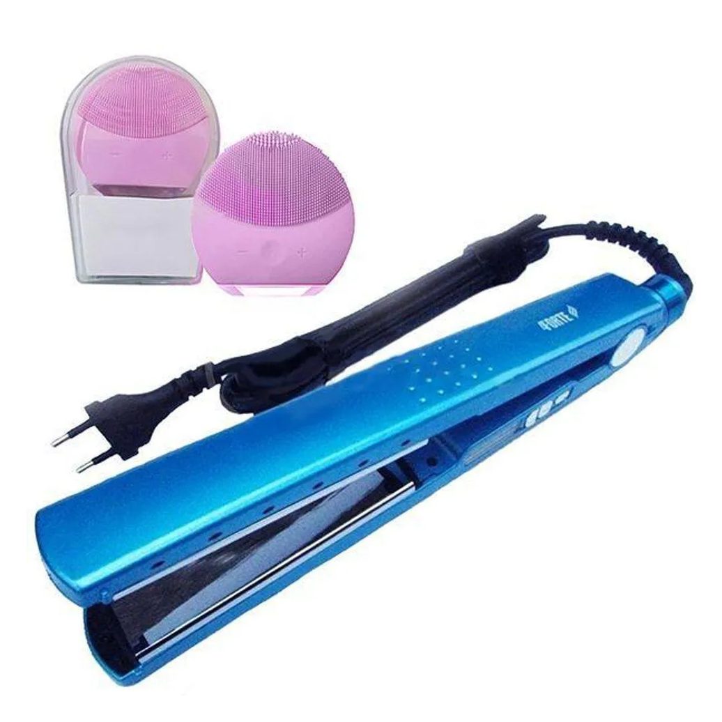 Kit 1 Prancha Nanotitanium + 1 Esponja Facial Rosa Bebê Nº11