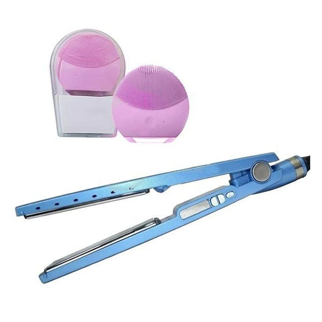 Kit 1 Prancha Nanotitanium + 1 Esponja Facial Rosa Bebê Nº14