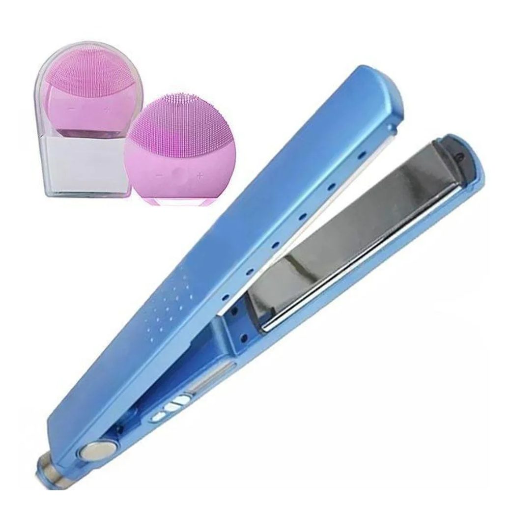 Kit 1 Prancha Nanotitanium + 1 Esponja Facial Rosa Bebê Nº15