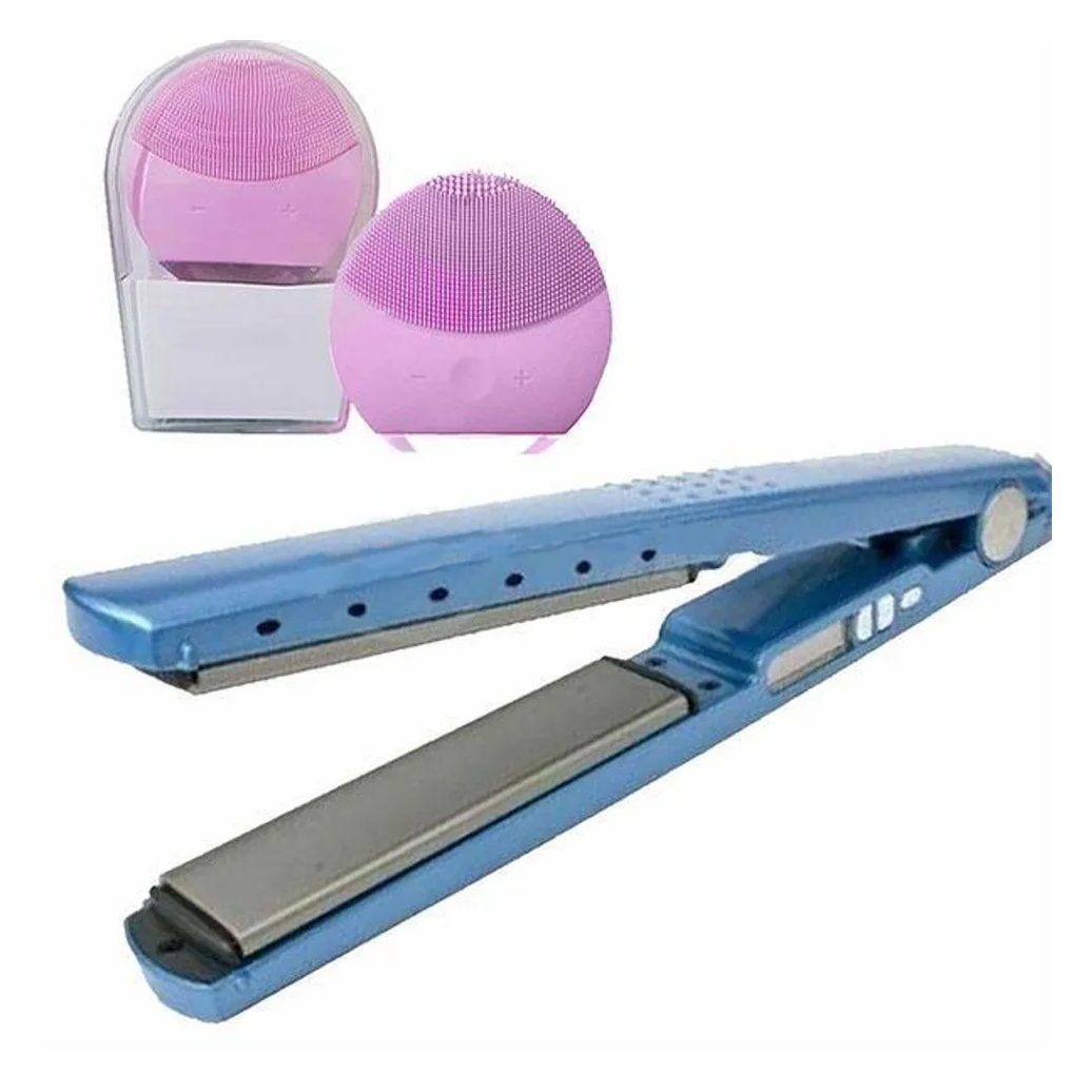 Kit 1 Prancha Nanotitanium + 1 Esponja Facial Rosa Bebê Nº21