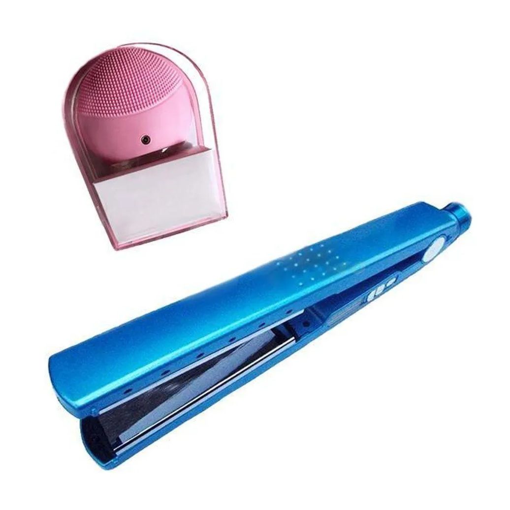 Kit 1 Prancha Nanotitanium + 1 Esponja Facial Rosa Bebê Nº26
