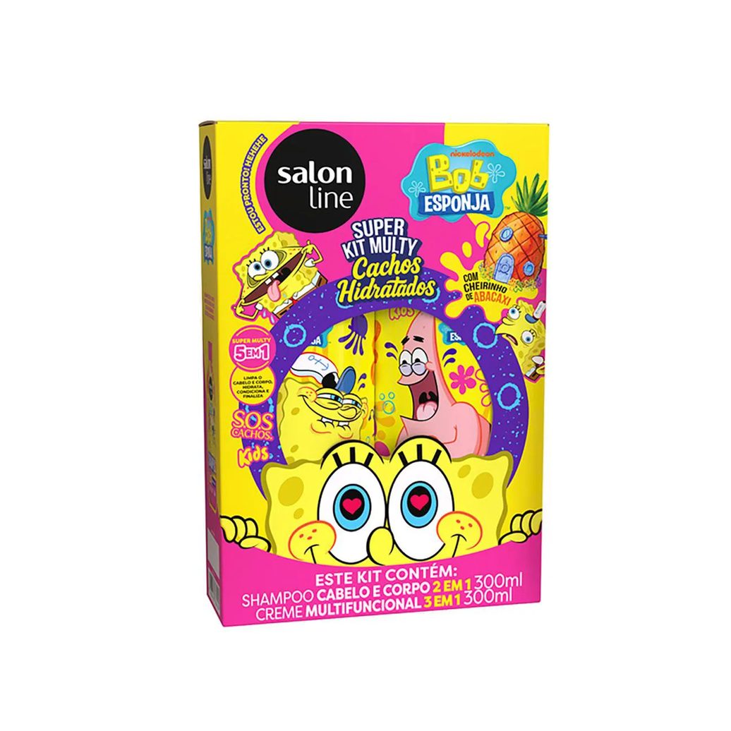 Kit Salon Line S.O.S Cachos Kids Shampoo 300ml+ Creme Multifuncional Bob Esponja 300ml