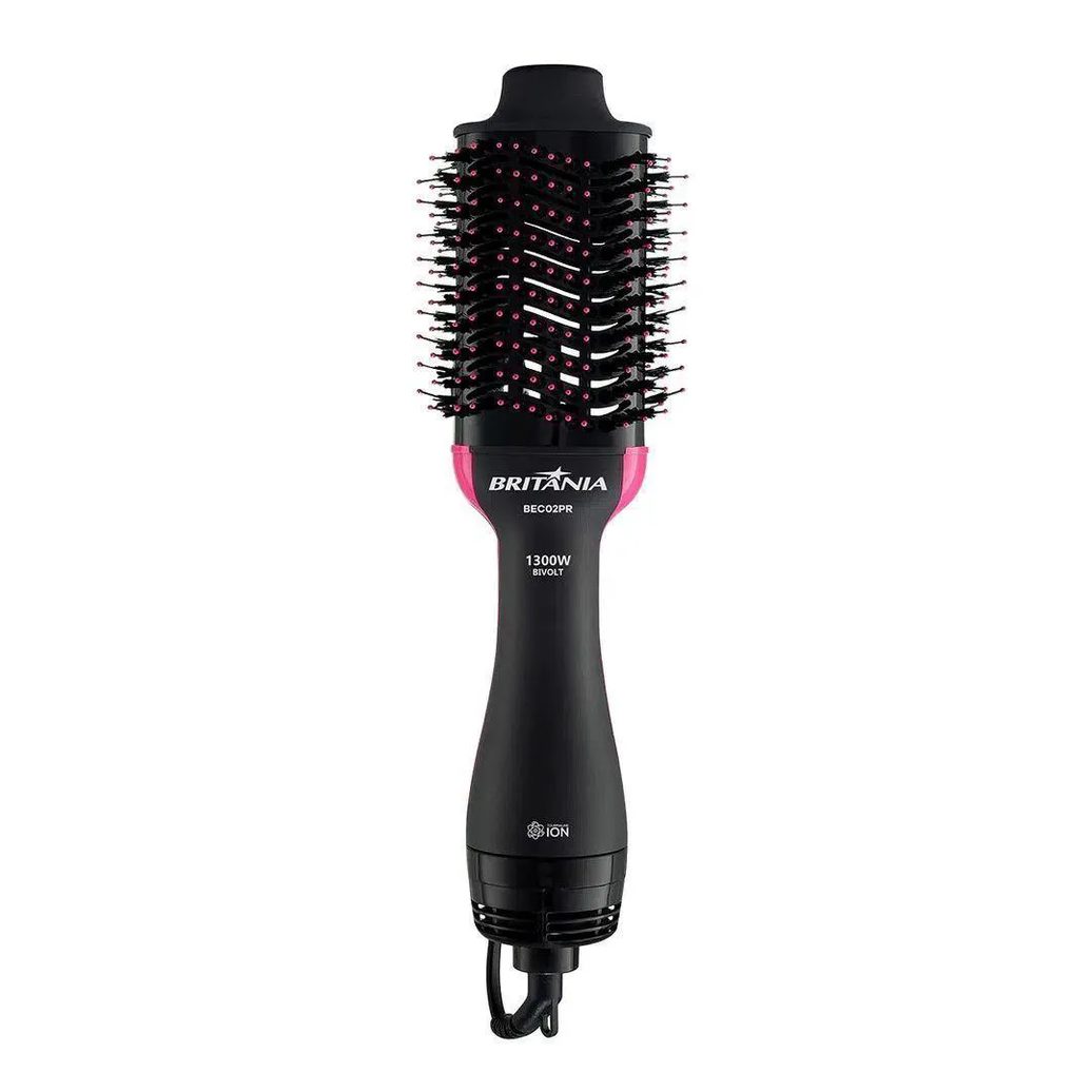 Escova Secadora Britania Cerâmica Bec02 Preto com Rosa Bivolt