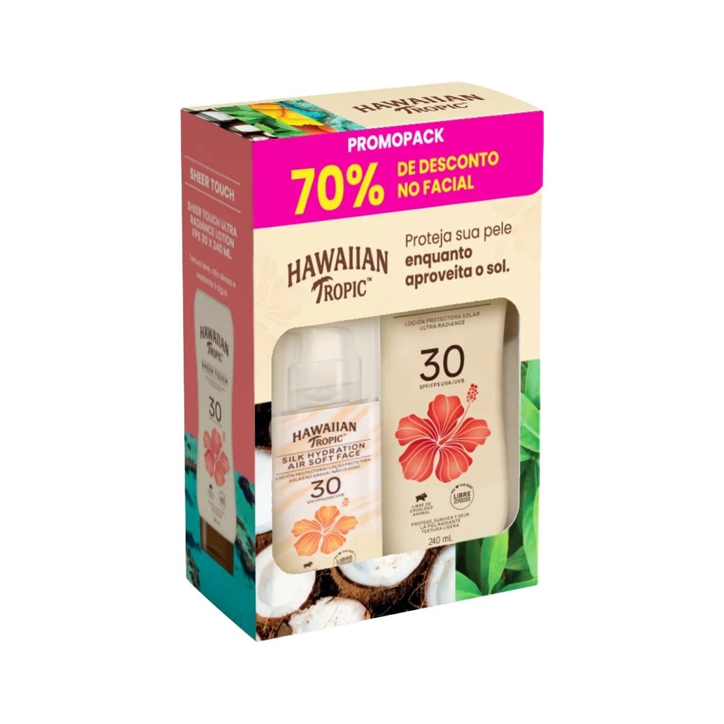 Kit Protetor Solar Corporal Hawaiian Tropic Sheer Touch FPS 30 240ml + Facial Air Soft Face FPS 30 50ml