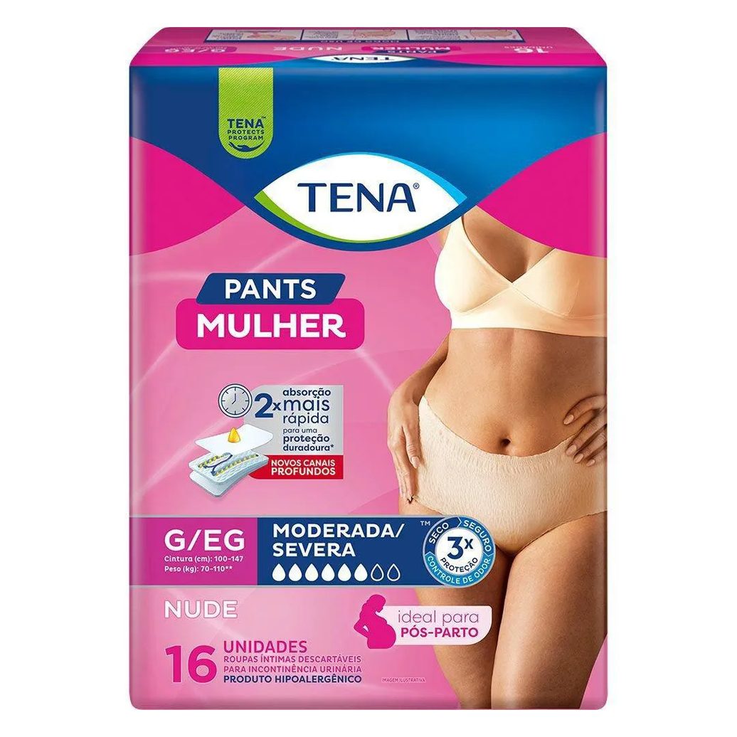 Calcinha Descartável Roupa Íntima Tena Pants Mulher Nude G/Eg 16 Unidades