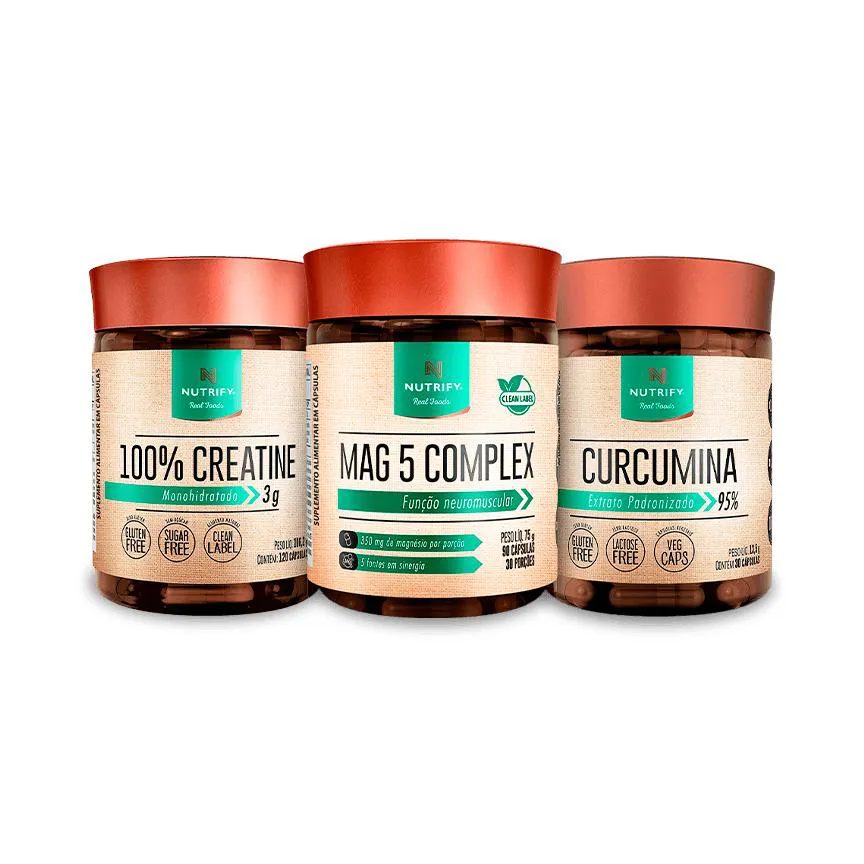 Promopack Mag 5 + 100% Creatine Cápsulas + Curcumina Promopack Saúde Cerebral