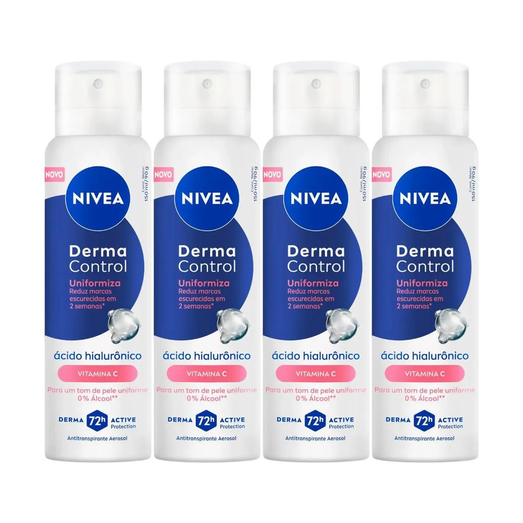 Kit Desodorante Antitranspirante Aerossol Nivea Derma Control Uniformiza 150ml 4 unidades
