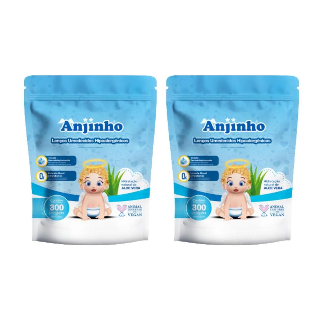 Kit C2 Lenço Umedecido com 300 Refil Azul - Anjinho