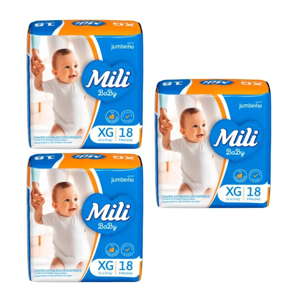 Kit C3 Fralda Descartável Infantil Xg Jumbinho - Mili Baby