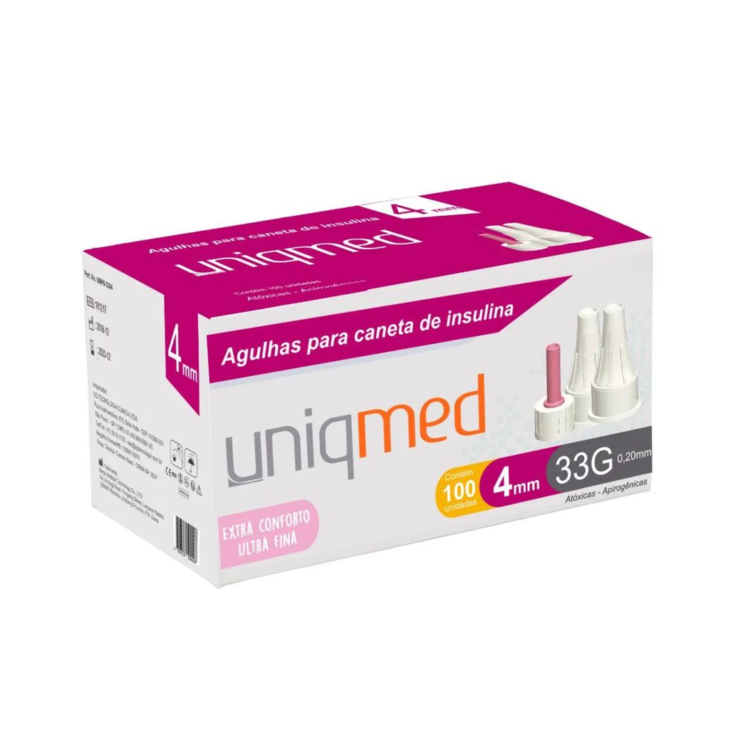 Kit 500Un Agulha Caneta Insulina Extra Fina 4Mm 33G Uniqmed