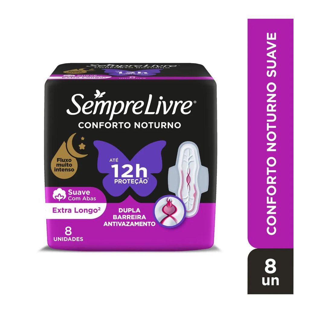 Absorvente Sempre Livre Conforto Noturno Cobertura Suave Com Abas com 8 unidades