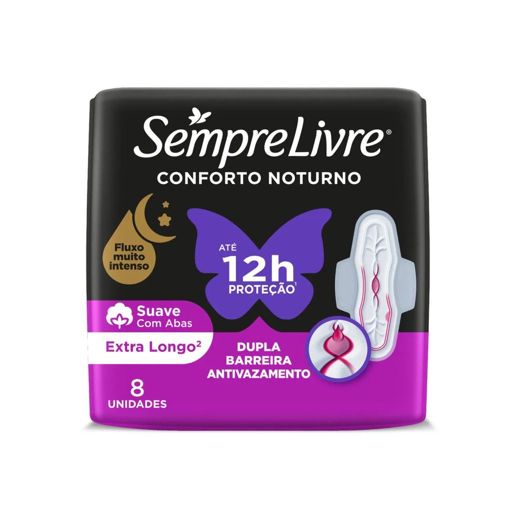Absorvente Sempre Livre Conforto Noturno Cobertura Suave Com Abas com 8 unidades