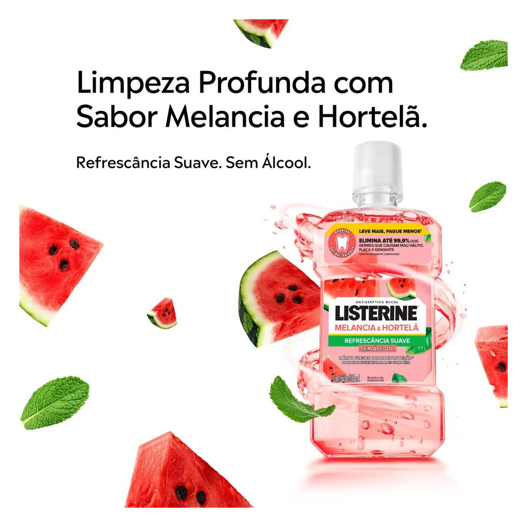 Enxaguante Bucal Sem Álcool Listerine Melancia & Hortelã 500ml