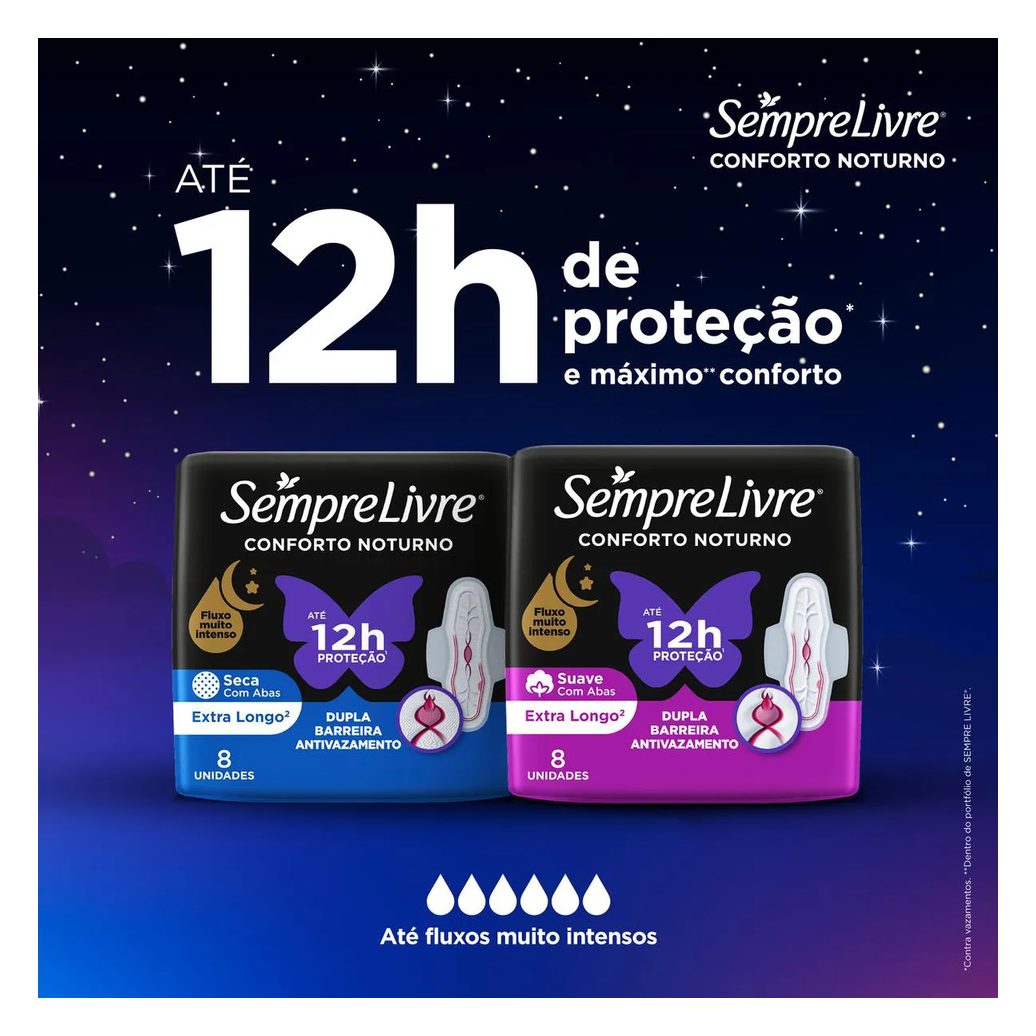 Absorvente Sempre Livre Conforto Noturno Cobertura Suave Com Abas 32 unidades