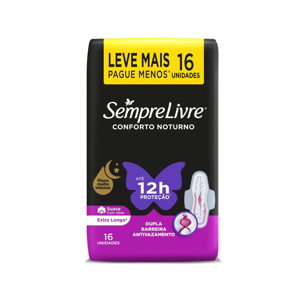 Absorvente Sempre Livre Conforto Noturno Cobertura Suave Com Abas com 16 unidades