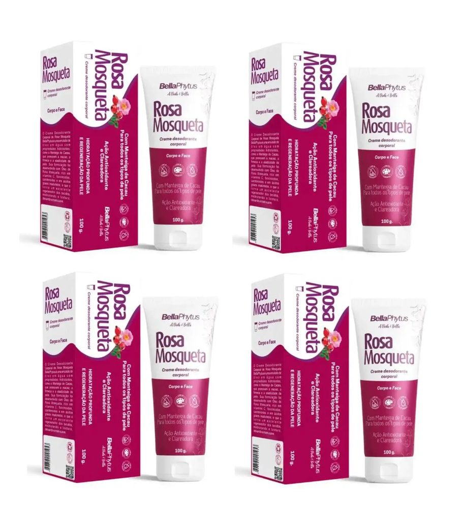Kit 4 Creme Corporal Rosa Mosqueta Bellaphytus 100G