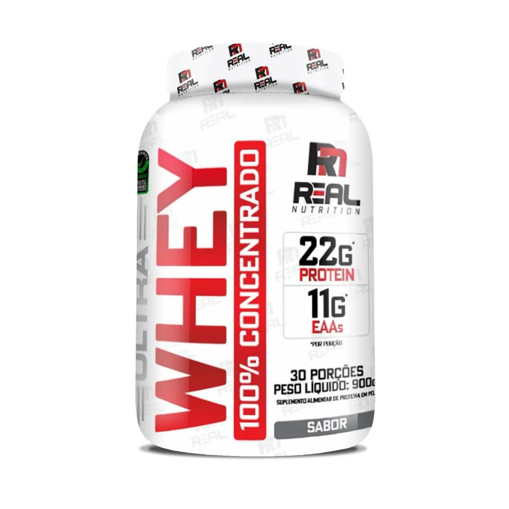 Ultra Whey 100% Concentrado Real Nutrition - 900G Morango