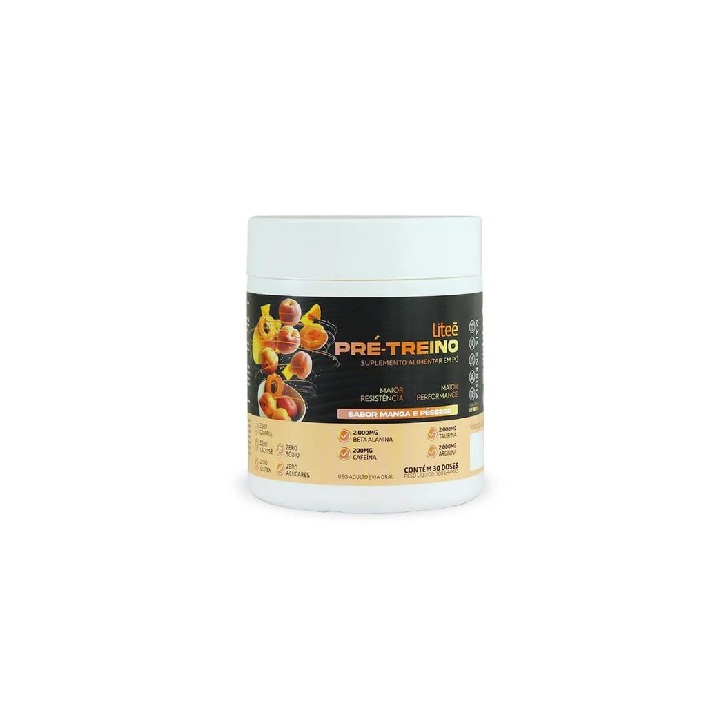 Pré-Treino Sabor Manga e Pêssego 300G - Beta Alanina, Arginina, Cafeína e Taurina - Litee