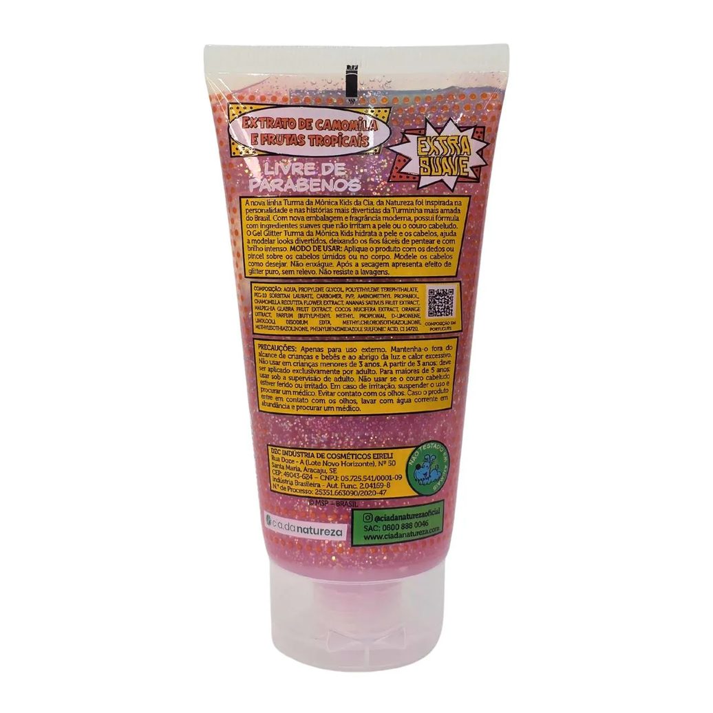 Gel Glitter Corpo e Cabelo Extrato de Camomila e Frutas Tropicais Turma da Mônica Kids Cia. da Natureza 180G