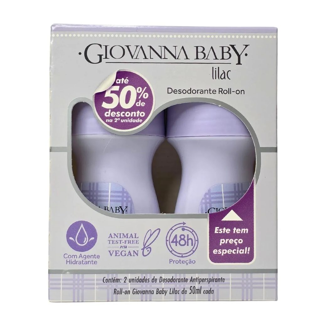 Kit 2 Desodorante Roll-On Lilac 48H Vegano Giovanna Baby 50Ml Cada