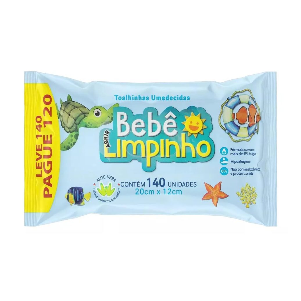 Toalhinhas Umedecidas Aloe Vera Bebê Limpinho 140Und 20Cm X 12Cm