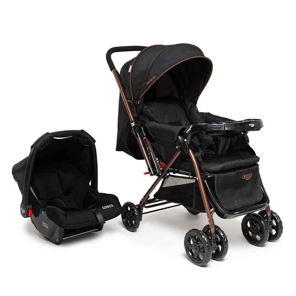 Carrinho com Bebê Conforto Travel System Reverse Preto Bronze - Cosco
