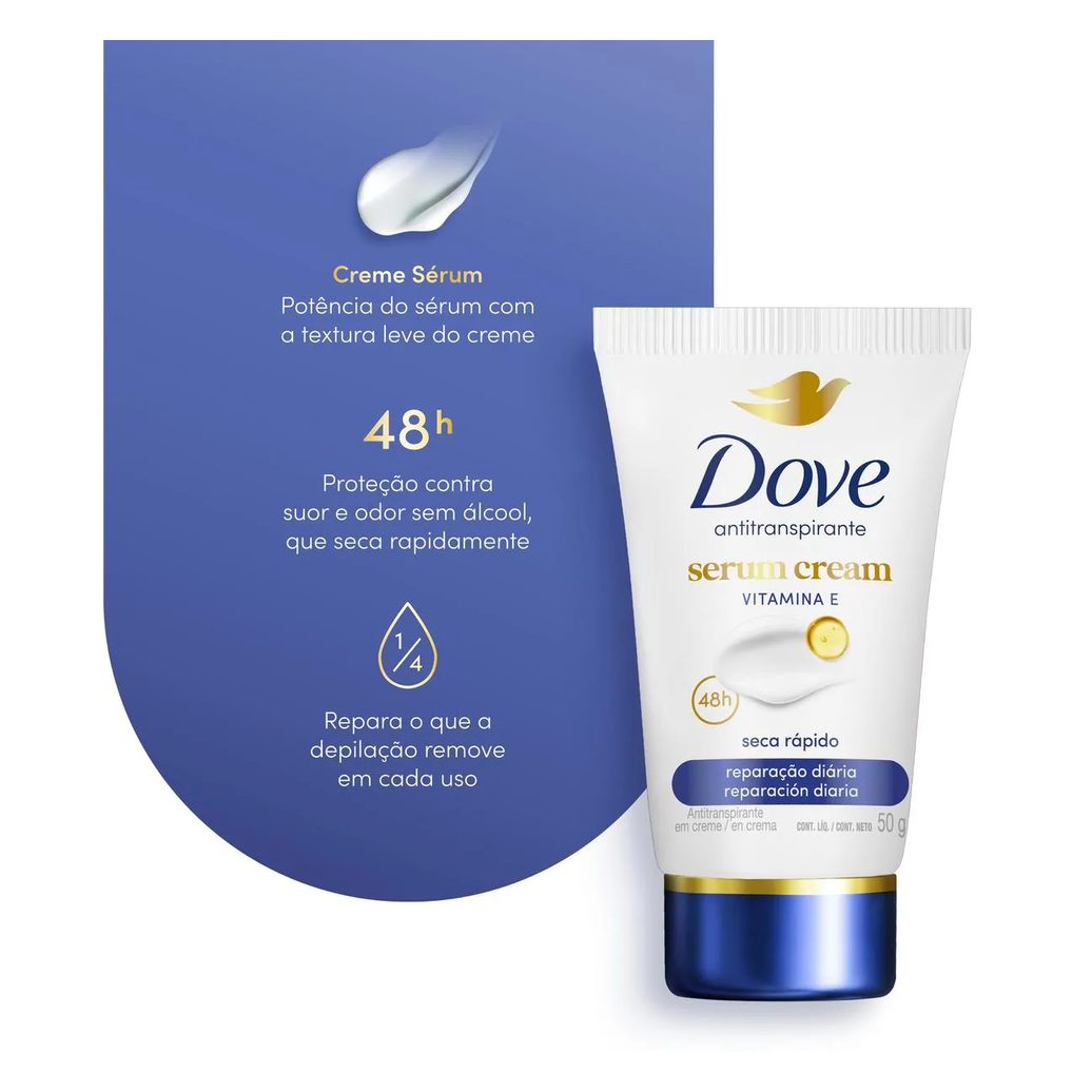 Desodorante Antitranspirante Creme Dove Creme Sérum Reparação Diária Feminino 48h 50g
