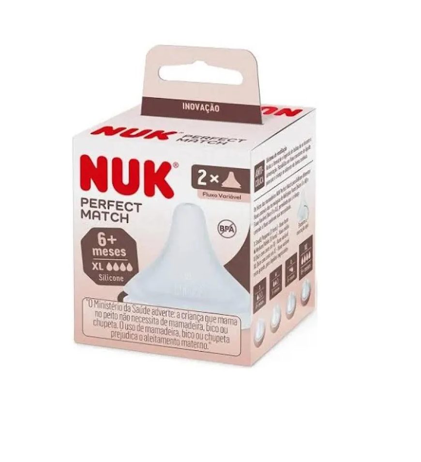 Bico Nuk Perfect Match +6M Silicone Fluxo Variável Xl 2Un
