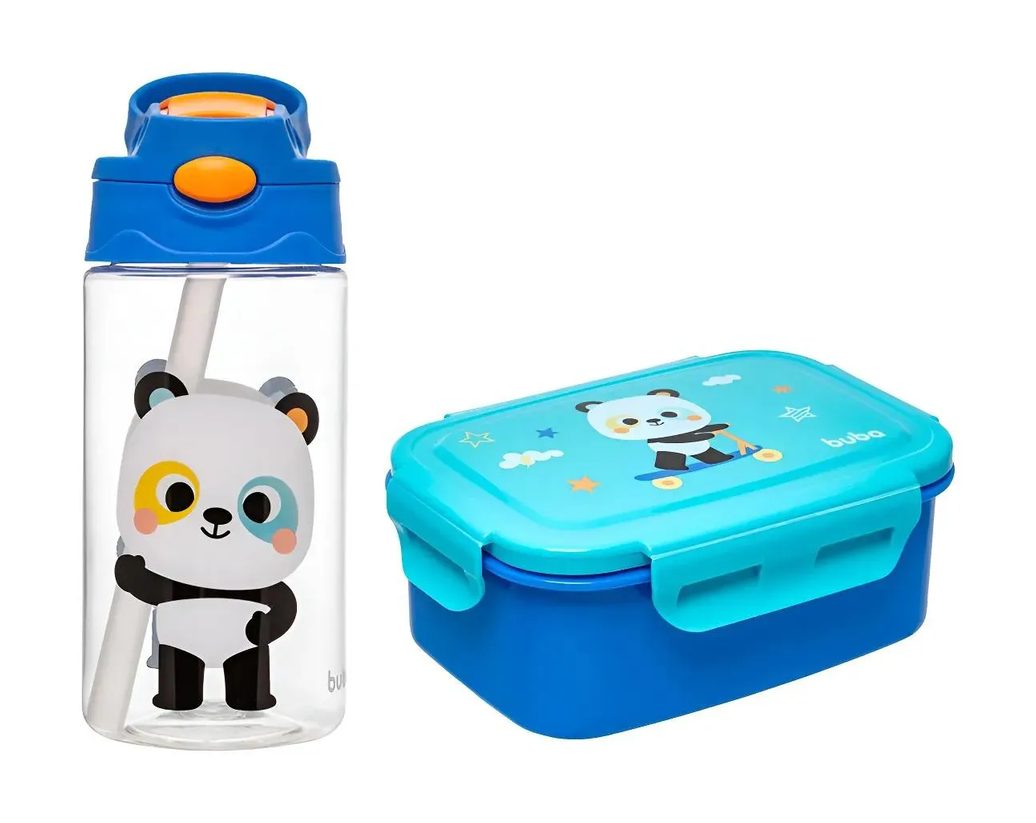 Kit Lanche Garrafinha Tritan + Bento Box Inox Zoo Buba